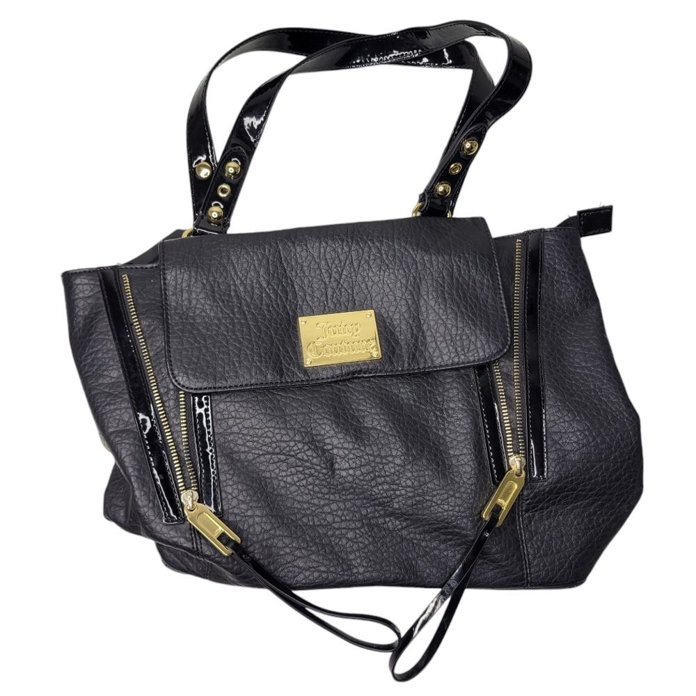Juicy Couture Black Soft Faux Leather Double Zipper Detail Tote Shoulder Bag